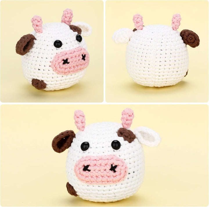 CrochetBox Komplettes Häkelset für Anfänger, Weisser Bulle Häkelset, Video-Tutorial einbeziehen, Anl