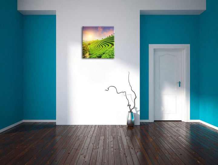 Japanische Treppenfelder, Format: 70x70 auf Leinwand, XXL riesige Bilder fertig gerahmt mit Keilrahm