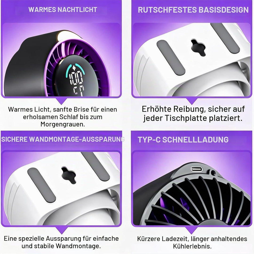 Tischventilator, Camping Ventilator, Tragbarer Turbo-Ventilator mit Lampe &amp; Display, 100 Stufen Stuf