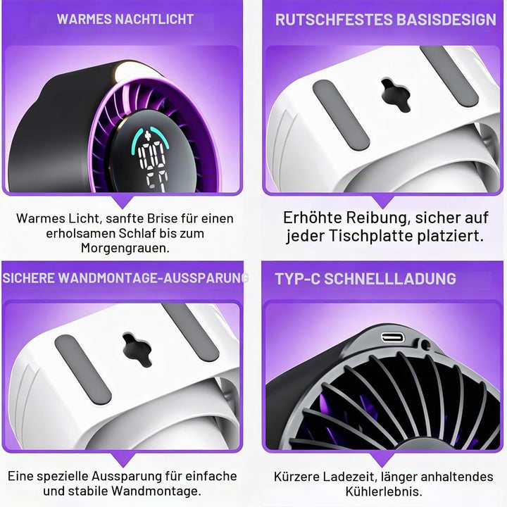 Tischventilator, Camping Ventilator, Tragbarer Turbo-Ventilator mit Lampe &amp; Display, 100 Stufen Stuf