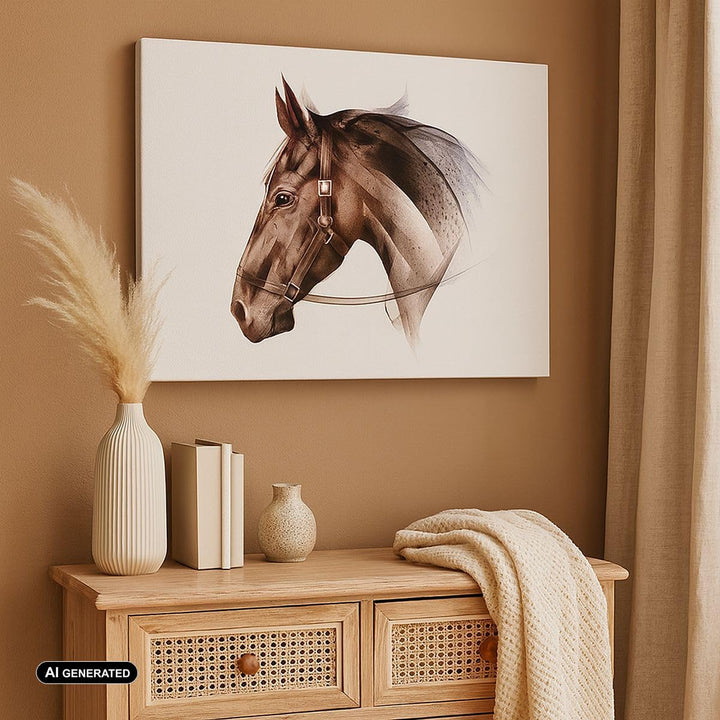Bilder auf Leinwand 100x70cm Leinwandbild mit Rahmen Pferd Abstraktion Gross Wanddeko Bild Schlafzim