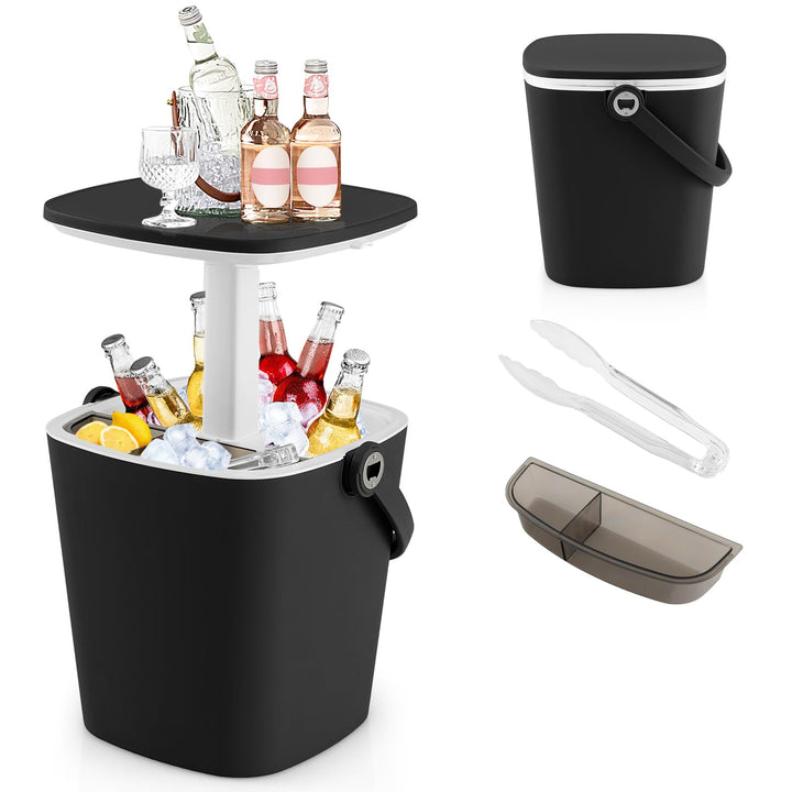 GYMAX Cool Bar mit Griff, tragbarer 15 L Bier- & Weinkühler mit Eiszange & Flaschenöffner, 3-in-1 Be