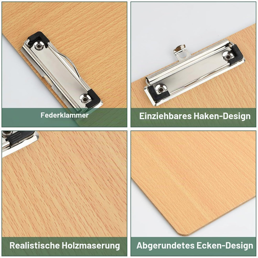 10 Stück Klemmbrett A5 Holz, Schreibbrett Pad Halter Clipboard, Klemmbrettmappe mit Aufhängeose und