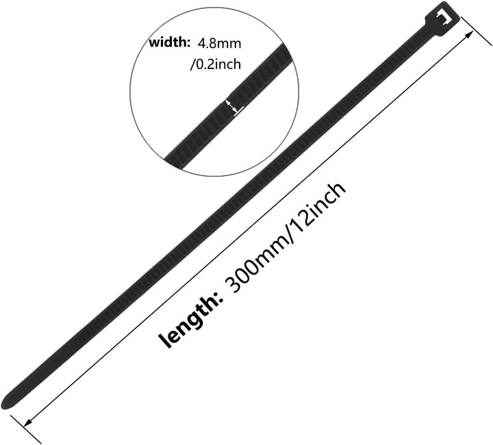 500 Stücks 300mm x 4.8mm Nylon Kabelbinder uv bestaendig Selbstsichernde Kunststoff Kabelbinder UV B