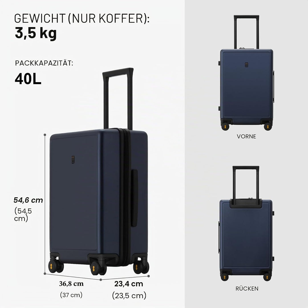 LEVEL8 Koffer Trolley Handgepäck mit Organizer Set 4-teilig, Leicht 100% PC TSA Zahlenschloss 8 Spin