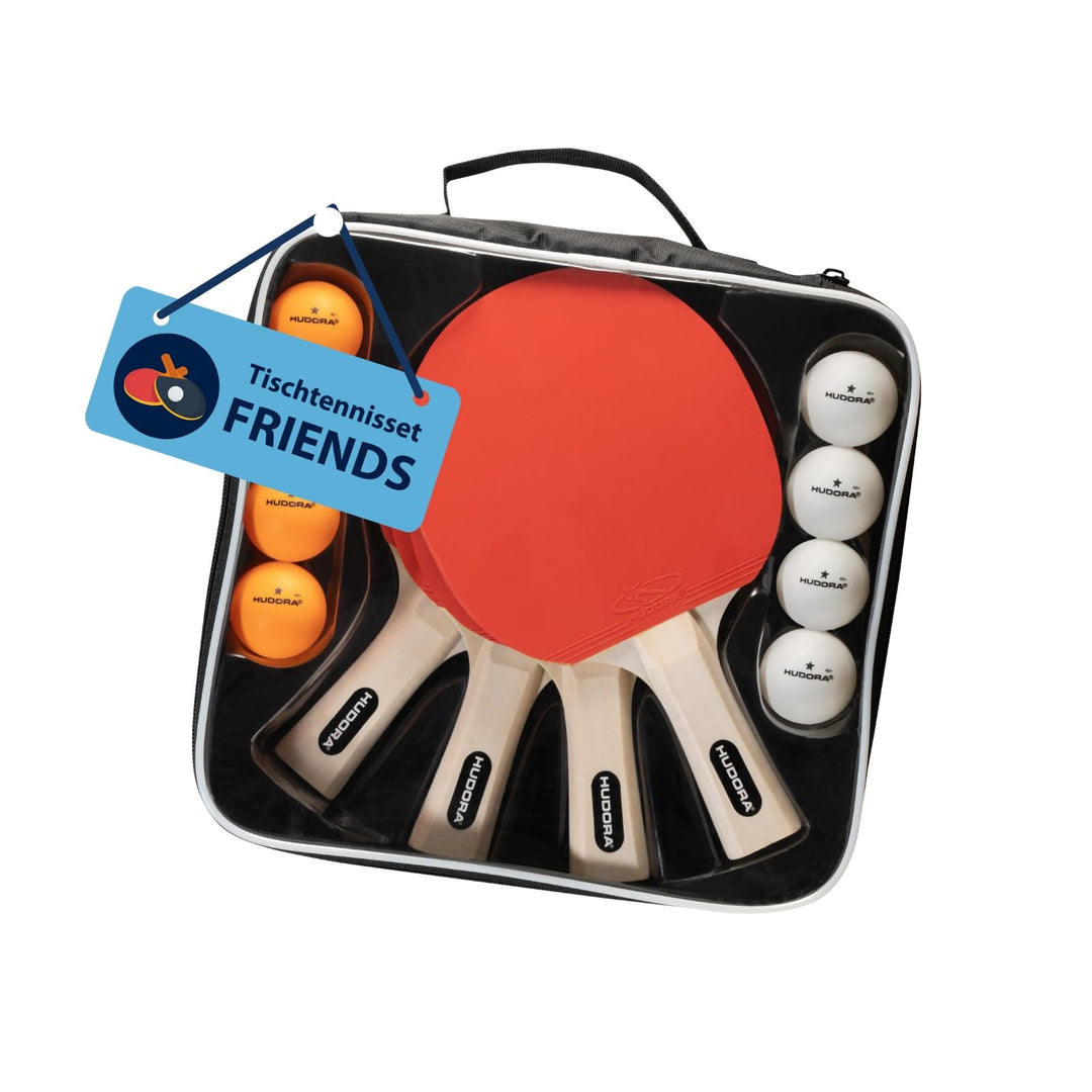HUDORA Tischtennis Set Friends - hochwertiges Tischtennisschläger Set mit 4 Schlägern &amp; 8 Bällen - P
