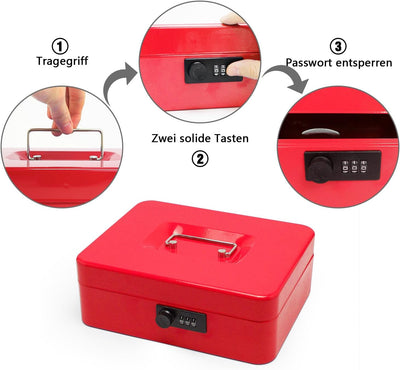 Geldkassette aus Stahl mit Zahlenschloss, kleine Geldkassette aus Metall mit abnehmbarem Geldfach, G