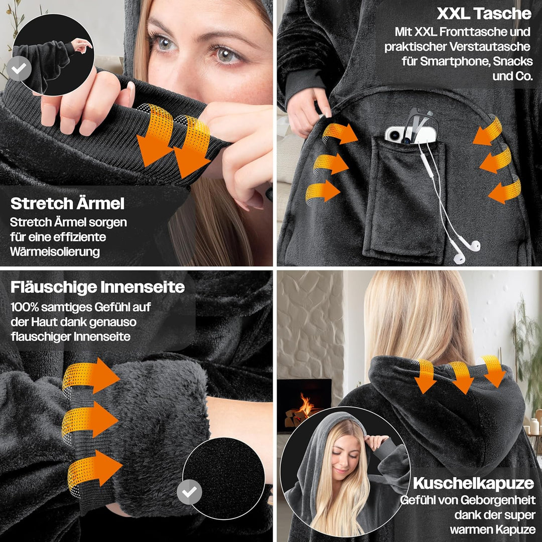KESSER® Hoodie Decke Kuscheldecke mit Ärmeln Deckenpullover Vielseitig Tragbare Decke zum Anziehen f