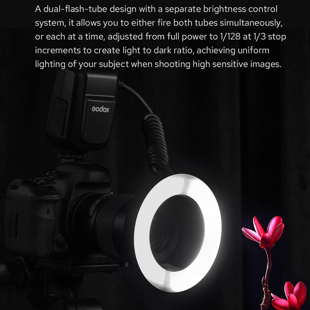 Godox MF-R76 Makro Ring Flash Dual-Flash Tubes 8 Adapterringe kompatibel für Canon Nikon Sony Olympu