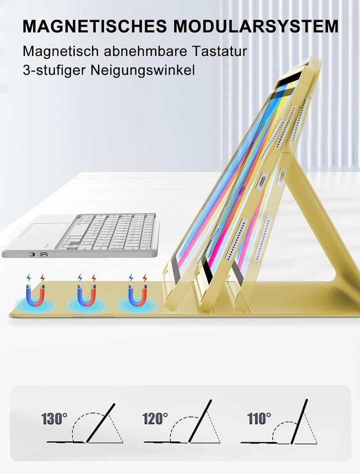 JADEMALL Hülle mit Tastatur für iPad 11./10. Generation, Mit Touchpad, Ohne Beleuchtung, QWERTZ DE L