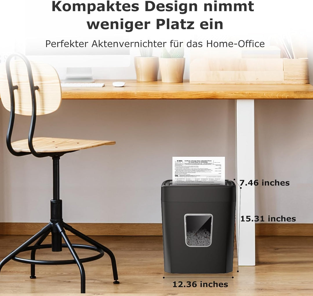 Bonsaii Aktenvernichter 8 Blatt, Papierschredder mit Sicherheitsstufe P-4, Kreuzschnitt 5 x 14 mm, S