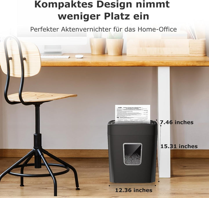 Bonsaii Aktenvernichter 8 Blatt, Papierschredder mit Sicherheitsstufe P-4, Kreuzschnitt 5 x 14 mm, S