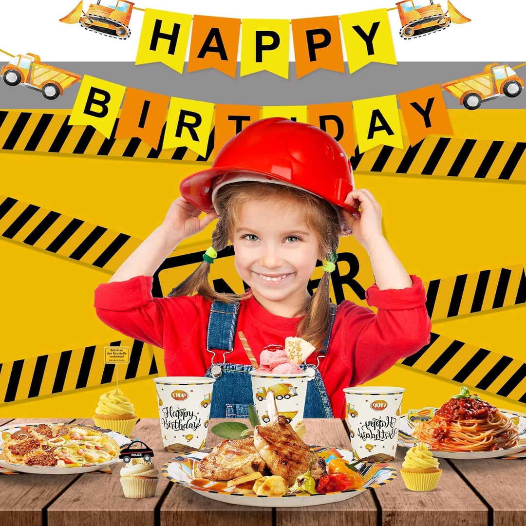 Baustelle Partygeschirr Geburtstag, 80 Stück für 20 Gäste Bagger Geburtstag Deko Partygeschirr Bagge