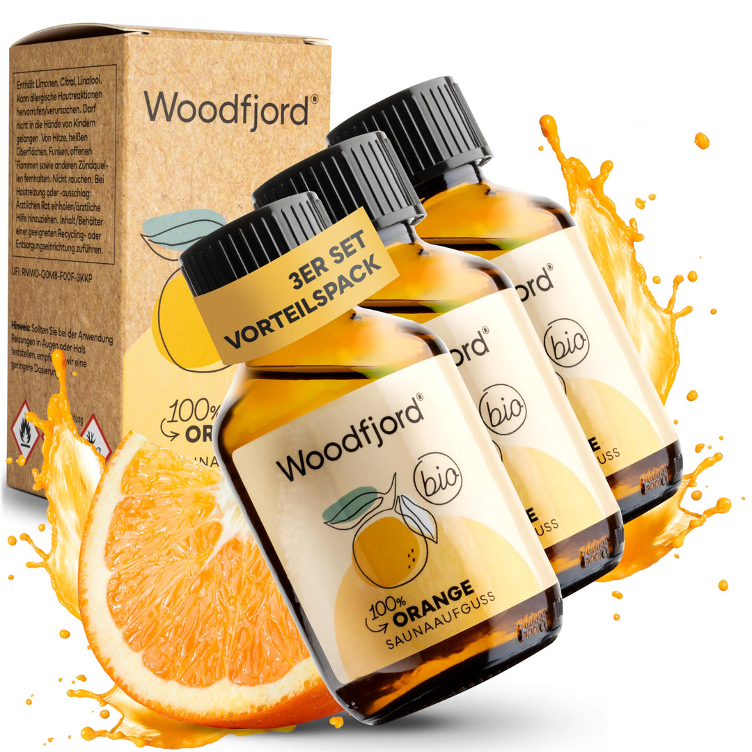 WOODFJORD Saunaaufguss Orange BIO 3 x 100 ml I Premium Sauna Aufgussmittel für authentische und nach