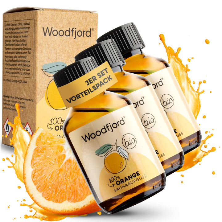 WOODFJORD Saunaaufguss Orange BIO 3 x 100 ml I Premium Sauna Aufgussmittel für authentische und nach