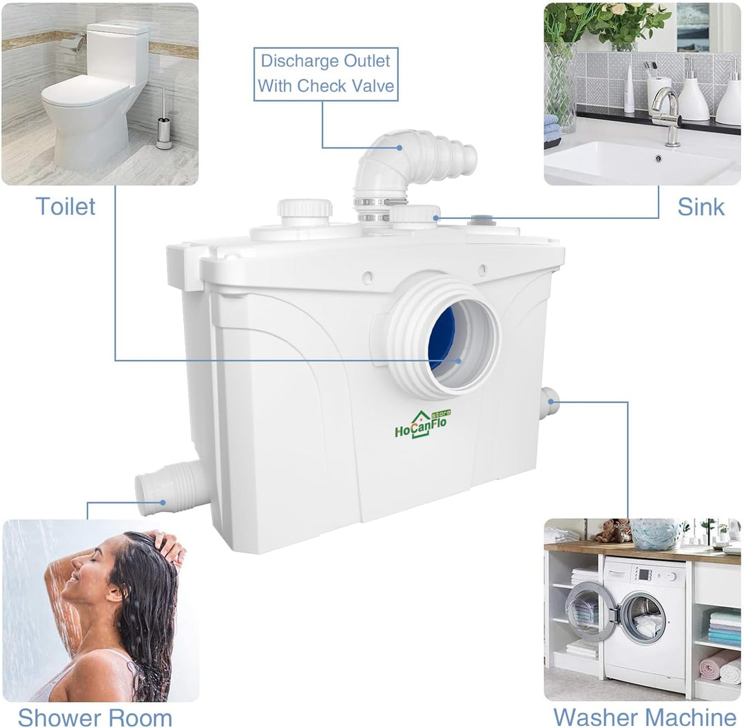 700W Schmutzwasserpumpen Hebeanlage Abwasser mit Kohlefilter und Edelstahl Klingen selbstreinigend H