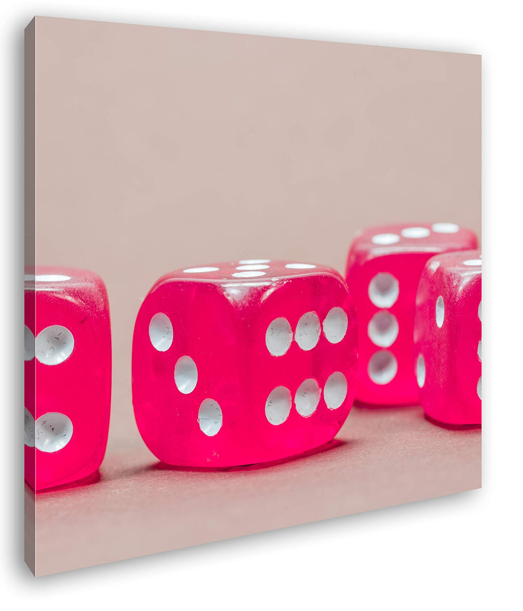 deyoli quadratische Pinke Spielwürfel im Format: 60x60 als Leinwandbild, Motiv fertig gerahmt auf Ec