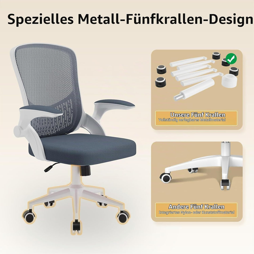 naspaluro Ergonomischer Bürostuhl, Schreibtischstuhl mit 90° Klappbaren Armlehnen, Einzigartige Lend