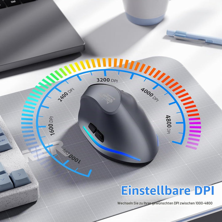 ECHTPower 2.4G Vertikale Ergonomische Maus Wireless, Wiederaufladbare kabellose Funkmaus Computermau