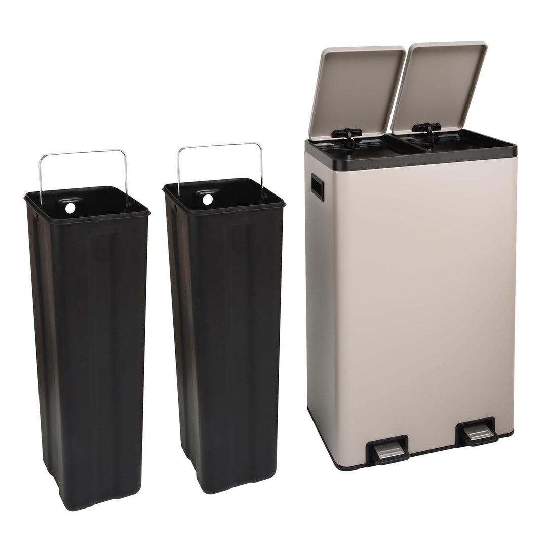 SVITA TMH2X30 Mülleimer 60L Mülltrennsystem 2 Fächer 2x15L Softclose-Deckel Pedal versteckbar Kunsts