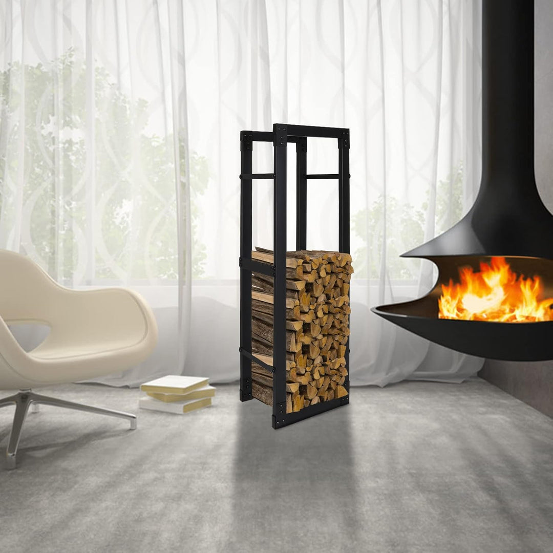 EINFEBEN Kaminholzregal In Matt Schwarzem Design, Stabiles Metall-Gestell, Aus Edelstahl Brennholzre