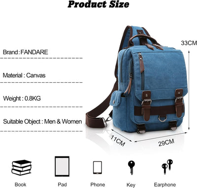 FANDARE Herren Rucksack aus atmungsaktivem Segeltuch Blau A, Blau A