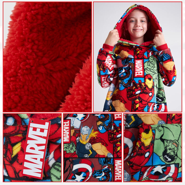 Marvel Oversize Hoodie Decke mit Ärmeln Pullover Jungen Warme Tragbare Kuscheldecke Kapuzenpullover