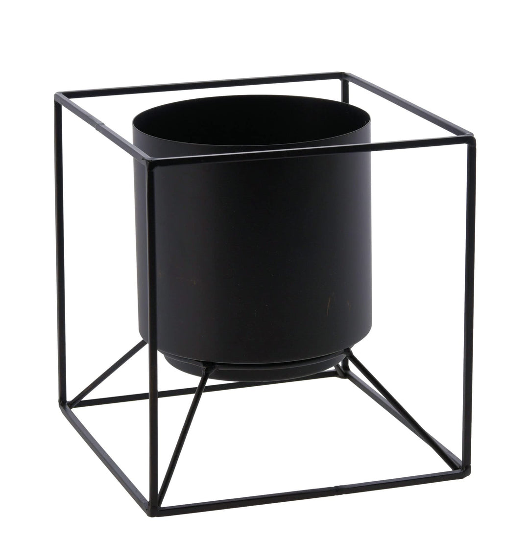 Spetebo Blumentopfständer aus Metall in 19cm - schwarz - moderner Planzenständer mit Topf - Blumento