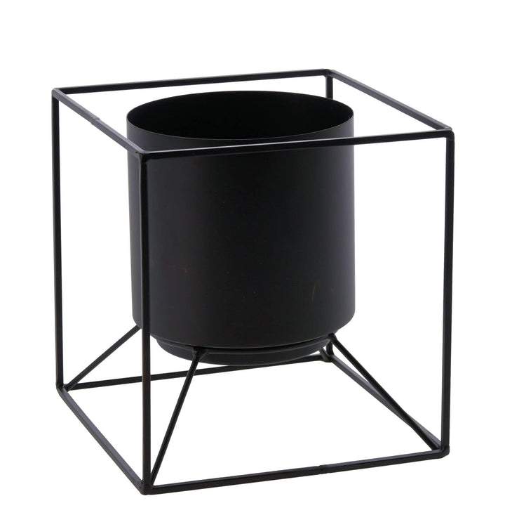 Spetebo Blumentopfständer aus Metall in 19cm - schwarz - moderner Planzenständer mit Topf - Blumento
