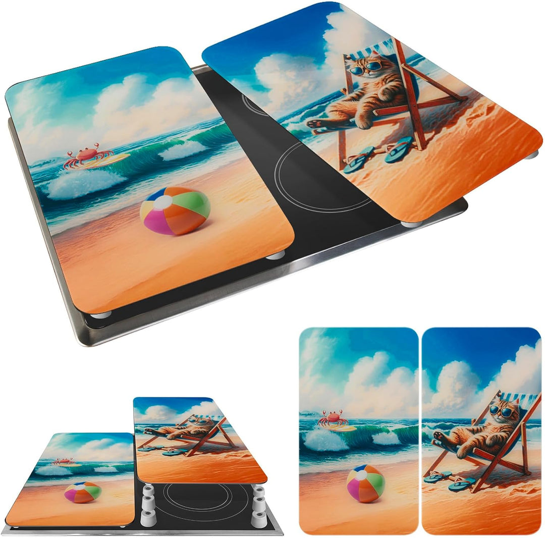 WENKO Herdabdeckplatte Universal Mod. Katze am Strand, höhenverstellbar für alle Herdarten, Schneide