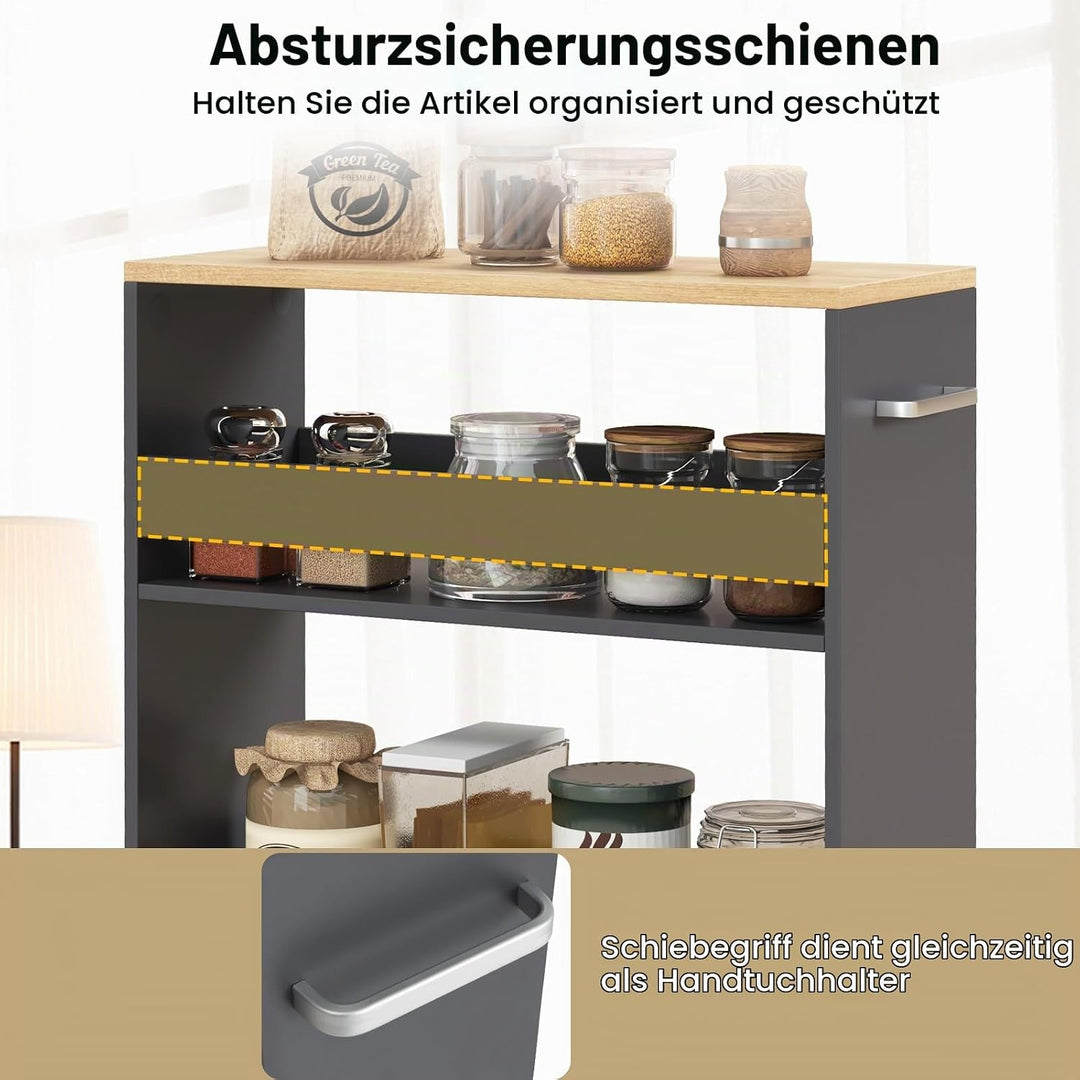 FANTASK Nischenregal 20 cm Breit, 47,5 x 20 x 80,5 cm, schmal Küchenregal mit Griff &amp; Geländern, Bad