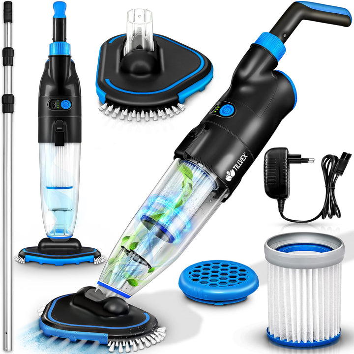 tillvex Poolsauger mit Akku | Pool Bodensauger Teleskopstange elektrisch | Poolreiniger mit Filter &