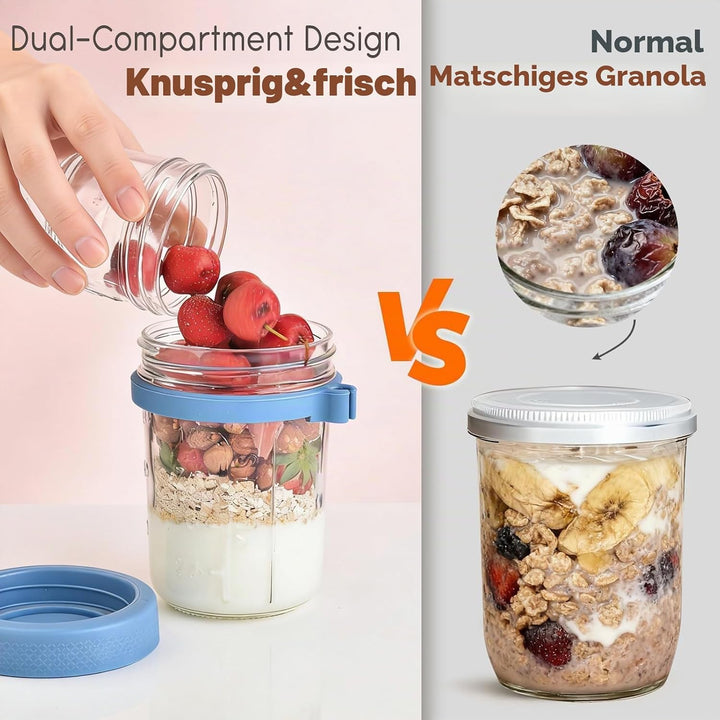 VITEVER 4er Overnight Oats Gläser, 16 oz Doppelwandige Joghurt-Parfait-Becher mit Deckel, Glasbehält
