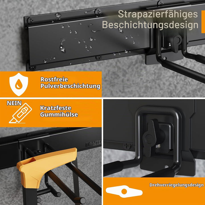 BONTEC Wandmontierter Werkzeughalter, 294kg Tragfähigkeit, 3 Rail Panels, Verstellbare Garage Wandre