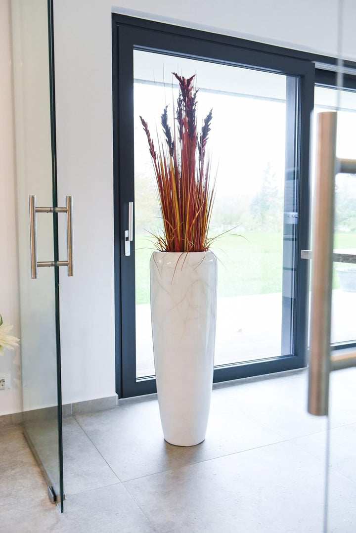 VIVANNO Pflanzkübel Pflanzgefäss Bodenvase exklusiv Cavita Weiss Marmor Hochglanz 34 x 97 cm Weiss M
