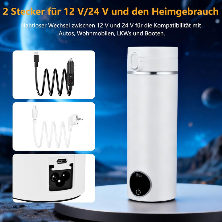 GuKKK Reisewasserkocher, 450ml Mini Wasserkocher,Fahrzeug Beheizter 12V, Auslaufsicher,6 Temperature