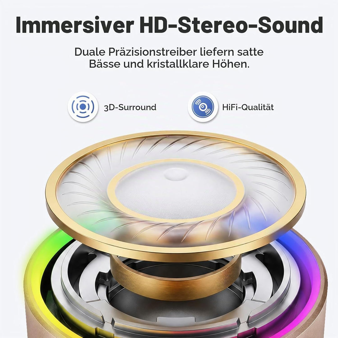 Mini Bluetooth Lautsprecher (83g), Musikbox Bluetooth 5.4 mit RGB Lichter, HD-Sound &amp; Starke Bass, T