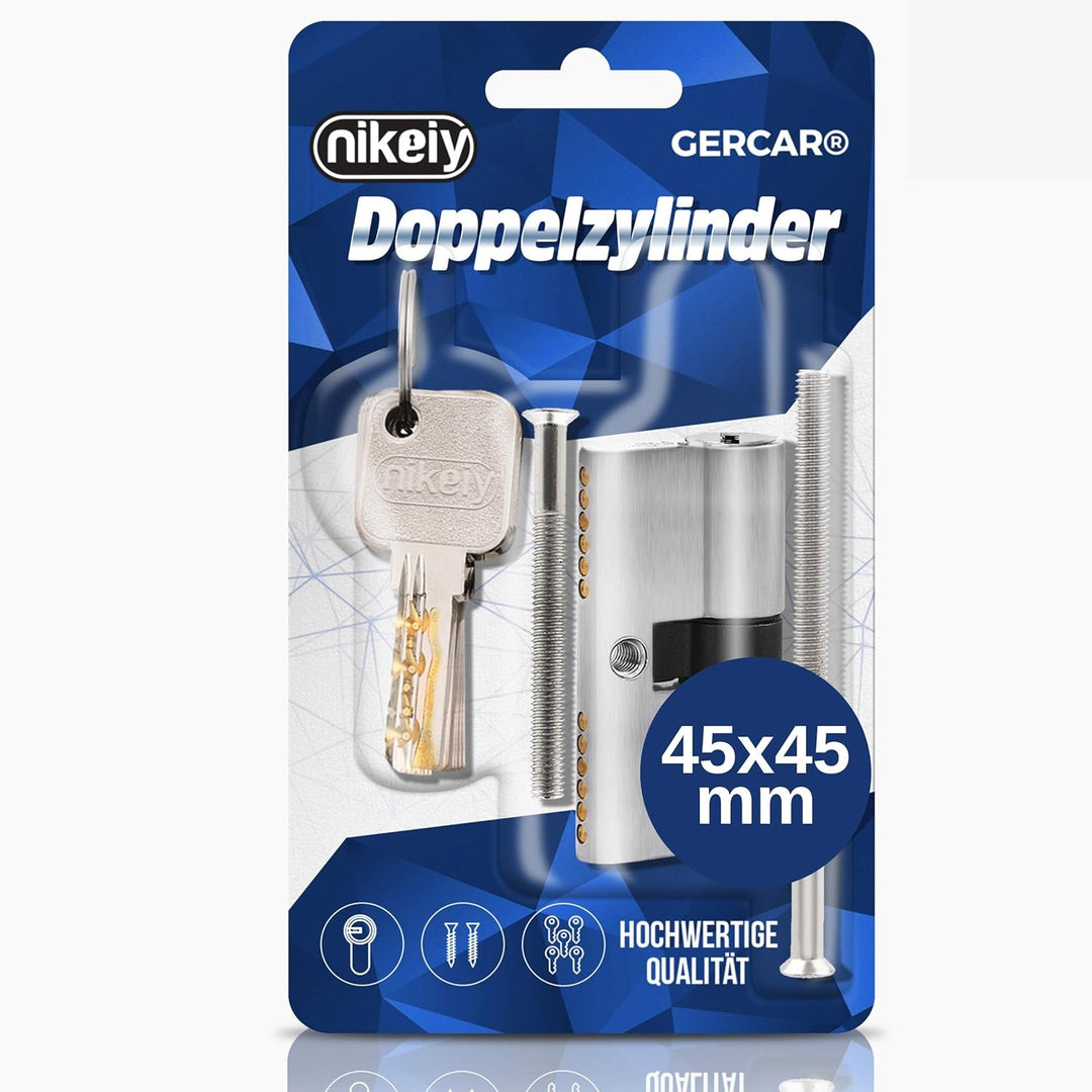 GERCAR Pro Profilzylinder 45/45 Massiver Schliesszylinder Doppelzylinder Zylinderschloss Türschloss