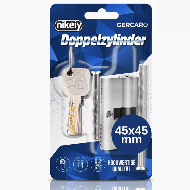 GERCAR Pro Profilzylinder 45/45 Massiver Schliesszylinder Doppelzylinder Zylinderschloss Türschloss