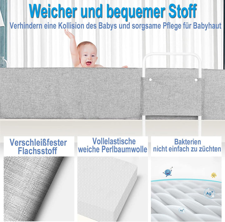YRHome 180cm Bettgitter Bettschutzgitter Rausfallschutz für Kinder Höhenverstellbar DIY Verformbar B