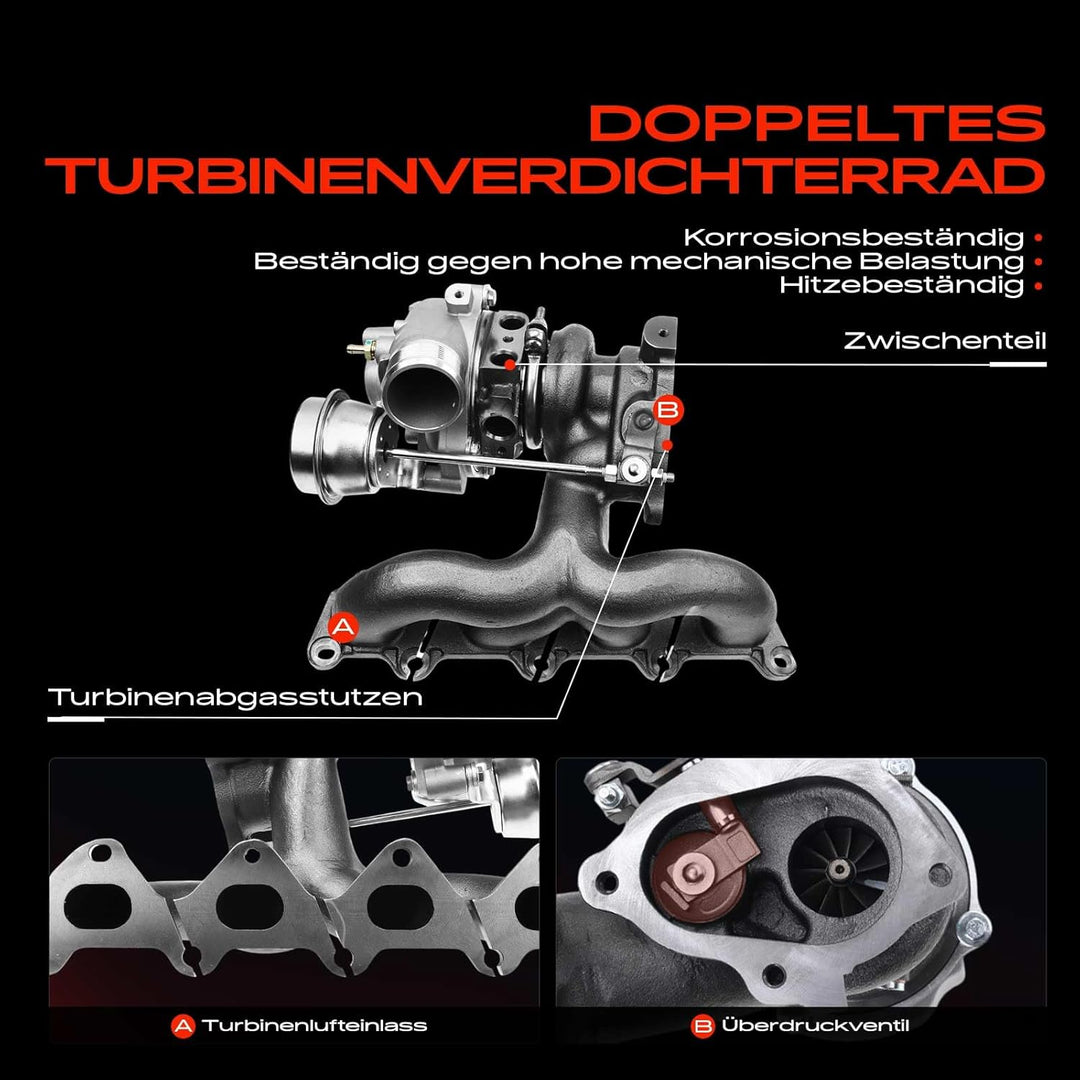Frankberg Turbolader Kompatibel mit Golf Plus 1.4L 2006-2013 Golf V 1.4L 2005-2008 Golf VI 1.4L 2008