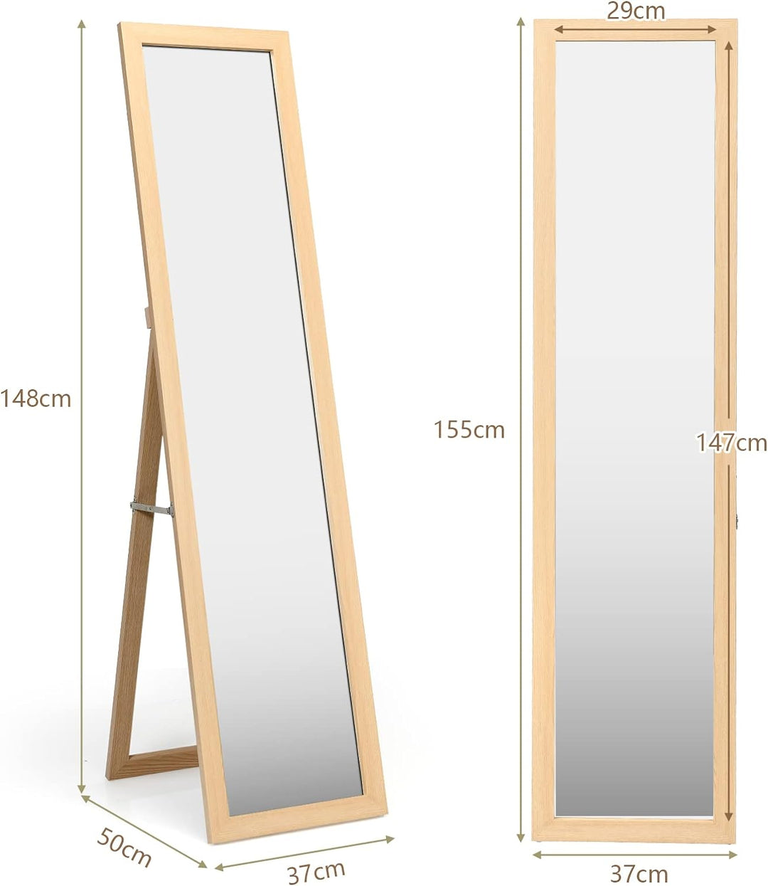 GIANTEX Ganzkörperspiegel, freistehender Spiegel, Wand- oder Türspiegel, Hängespiegel, Spiegel mit H