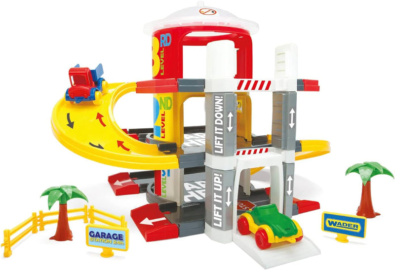 Wader 50310 Play Tracks Garage Multi Level Parkgarage auf 3 Ebenen mit 2 hochwertigen Fahrzeugen, ab
