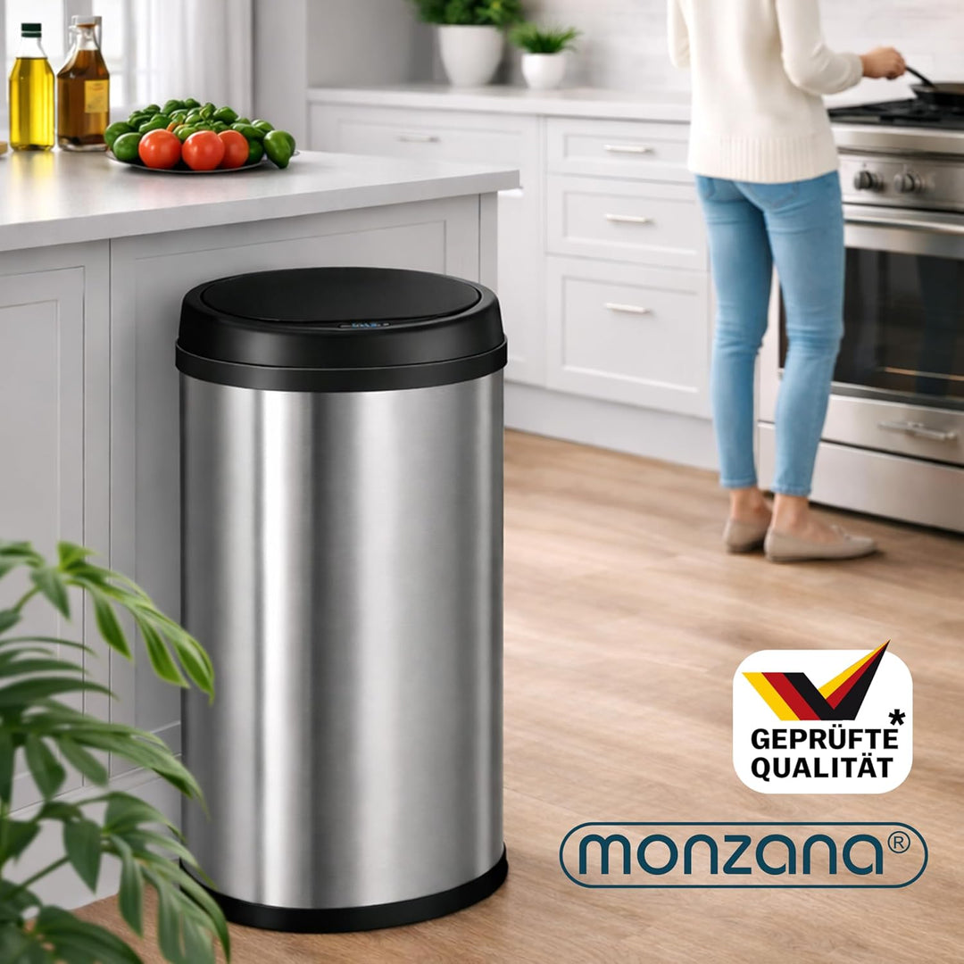 Monzana® Mülleimer Küche mit Deckel Sensor 30L Edelstahl USB Ladekabel Berührungslos Hygienisch Papi
