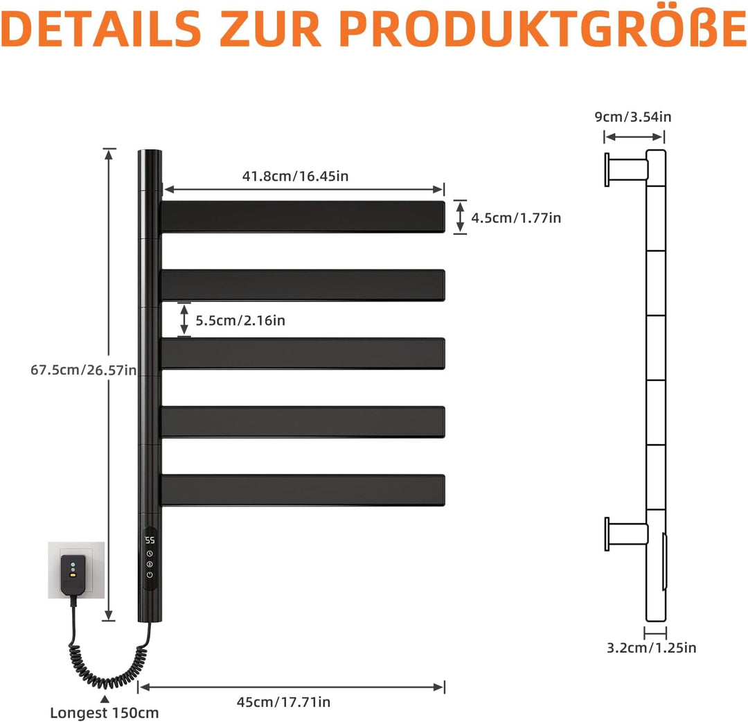 ZOYI 180°Drehung Bad handtuchtrockner elektrisch, handtuchwärmer elektrisch, badheizkörp erelektrisc