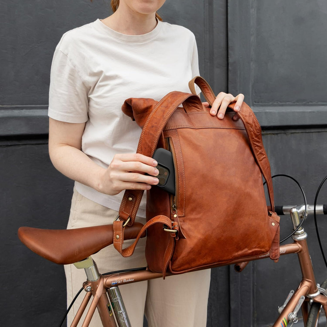 Gusti Leder Rucksack für Damen & Herren - Milo - Rolltop Rucksack Leder Damen & Herren, Lederrucksac
