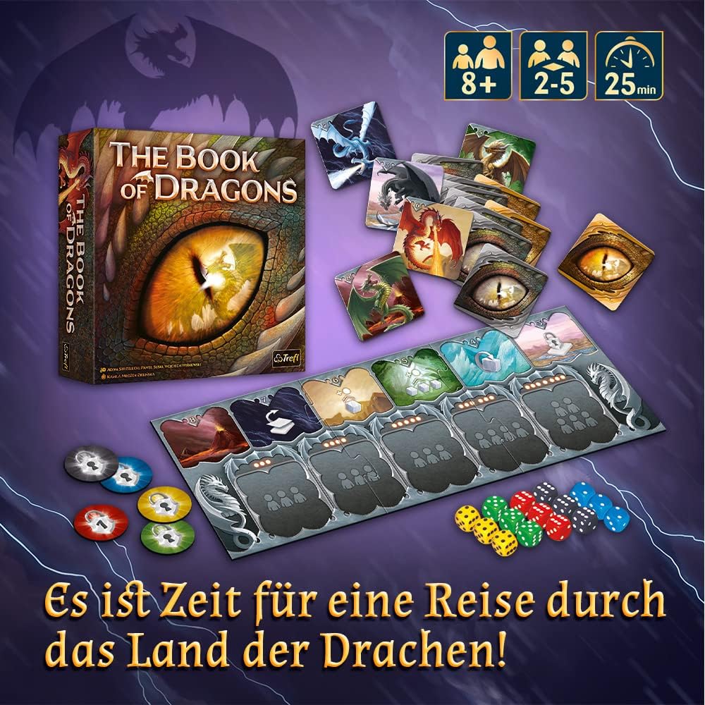 Trefl - The Book of Dragons - Das Buch der Drachen - Brettspiel, Drachenkarten, Würfel, einzigartige
