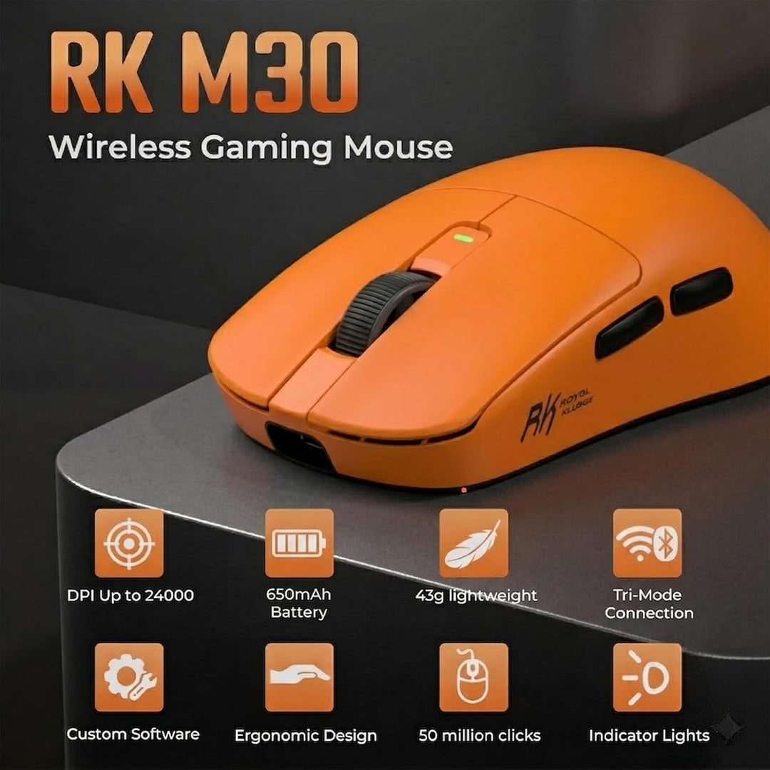 RK ROYAL KLUDGE M30 Gaming Maus Kabellos, 12000 DPI PixArt PAW3311 Sensor, 41g Ultralight Wireless M