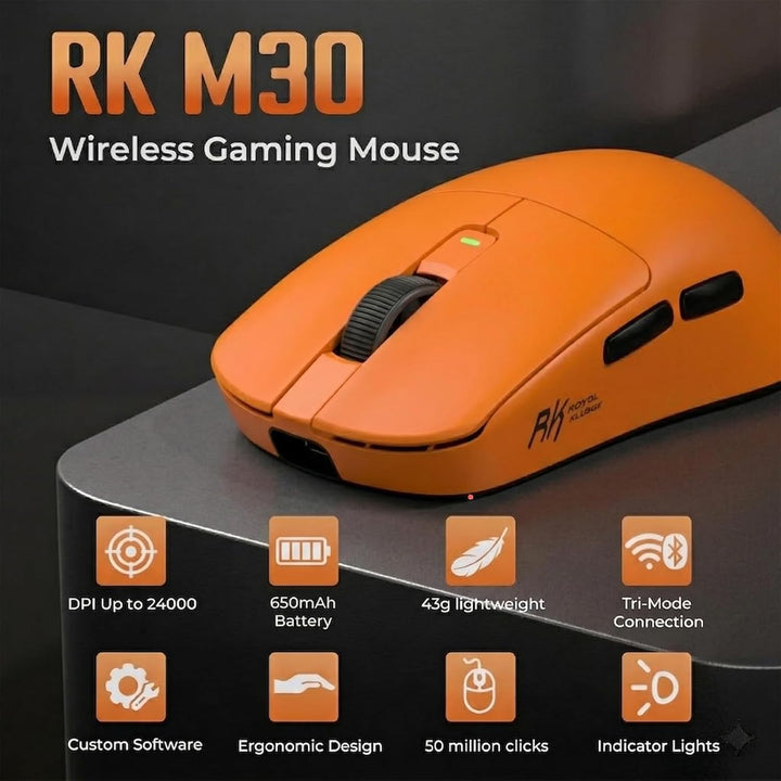 RK ROYAL KLUDGE M30 Gaming Maus Kabellos, 12000 DPI PixArt PAW3311 Sensor, 41g Ultralight Wireless M