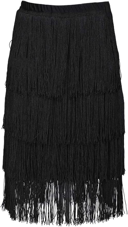 LeerKing Tanzrock mit Quaste Trainingsrock Latein Ballsaal Tanzkleid Tango Kleid L Schwarz, L Schwar